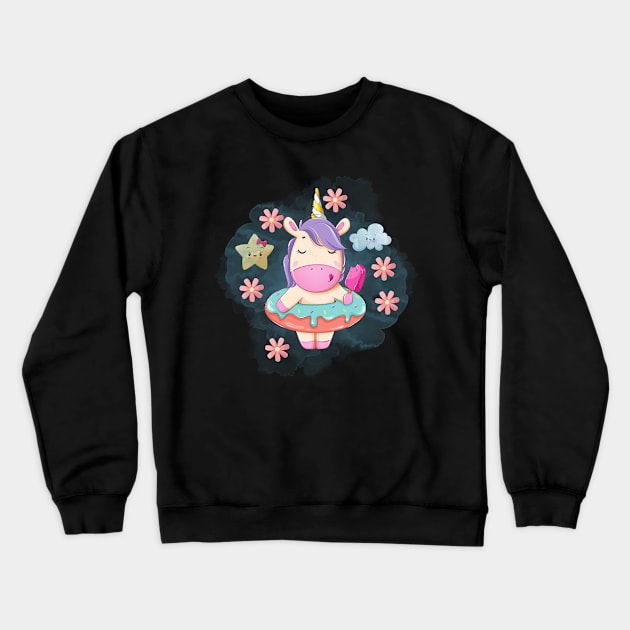 Cute Unicorn Eating Ice Cream Crewneck Sweatshirt by Akimatax